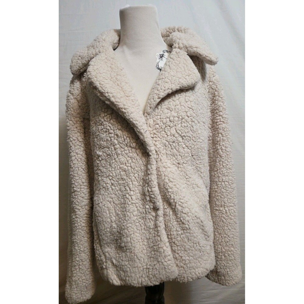 Caslon Women Teddy Bear Shearling Fleece Faux Shearling Jacket Coat Sz XL Ivory